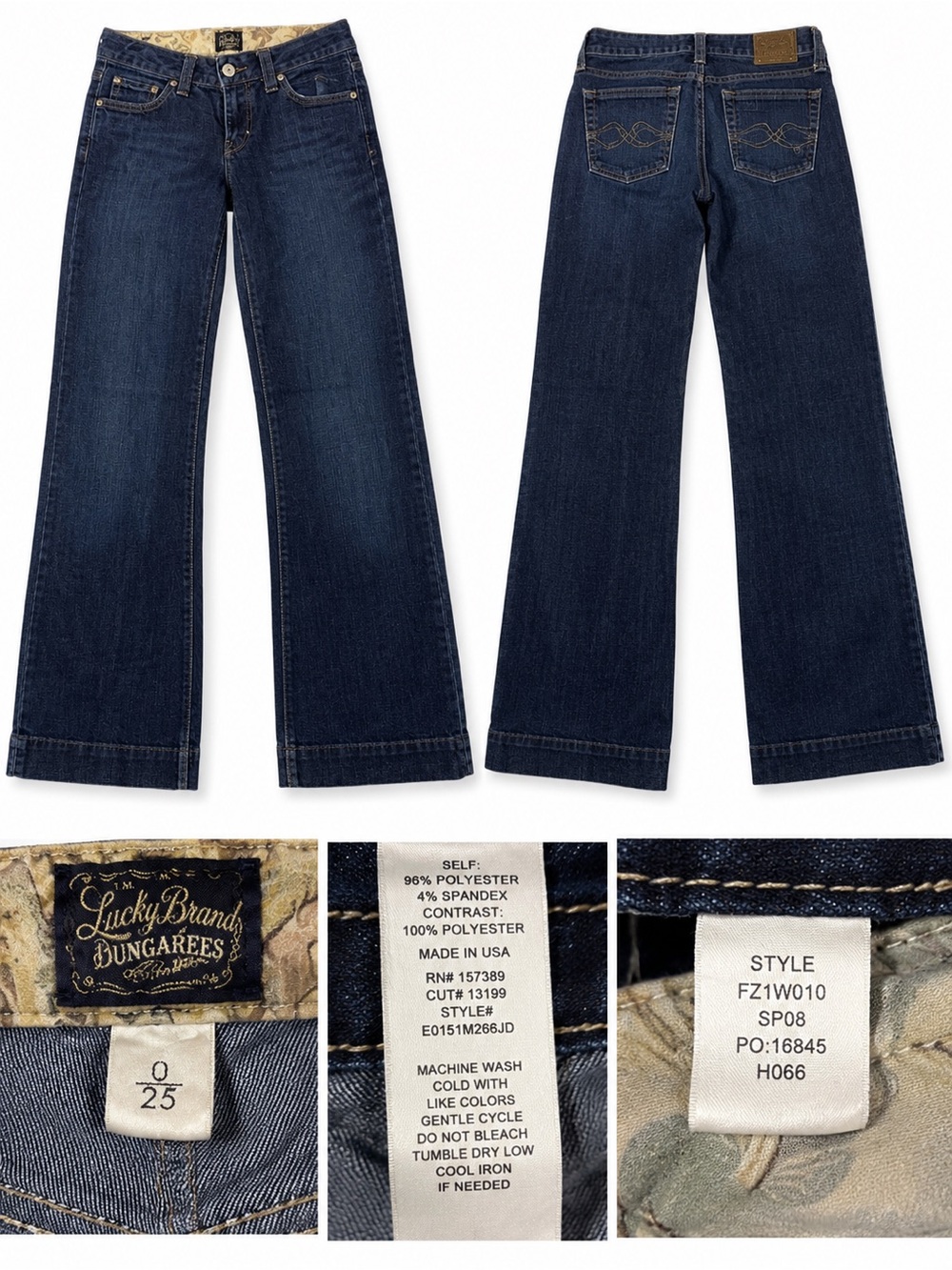 Lucky Brand Jeans Women 0/25 Dark Wash Wide Leg Low Rise Y2K 2008 FZ1W010 EUC